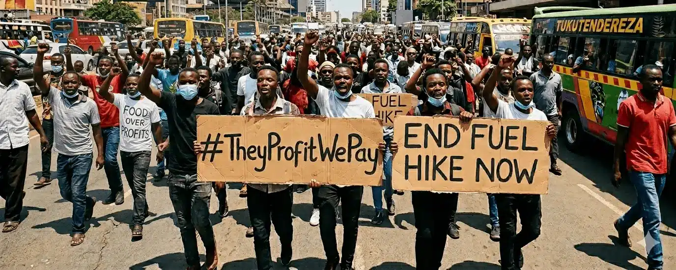A crowd protesting the high cost of living in Johannesburg